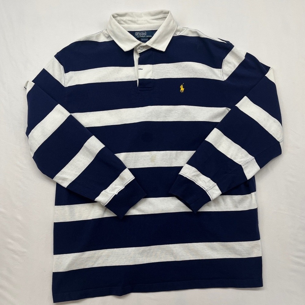 Polo Ralph Lauren Rugby Shirt Mens XL Navy White Stripe Long Sleeve Polo